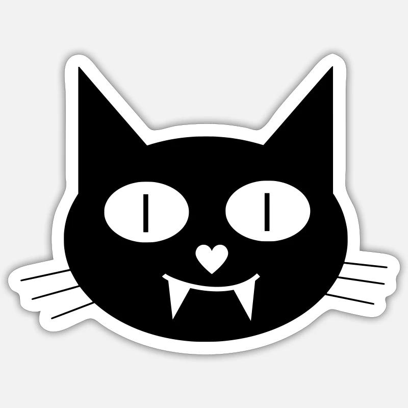 Halloween Vampir-Katze mit Eckzähnen Sticker Größe S (10 x 10 cm)