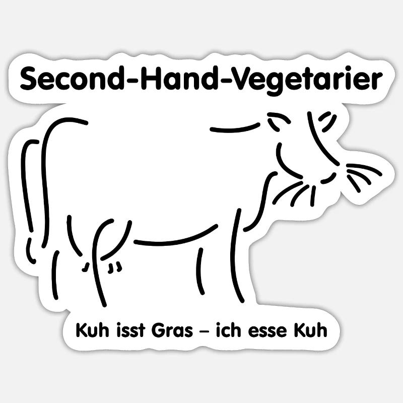 Second Hand Yegetarier, Kuh isst Gras ich esse Kuh Sticker Größe S (10 x 10 cm)