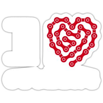 I Love Cycling Heart Bicycle Chain - Sticker size S (10 x 10 cm) - white matte - Front