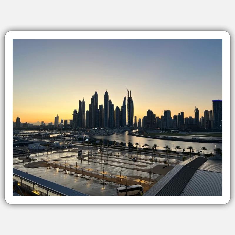 Port de Dubaï - Sticker taille S (10 x 10 cm) - blanc mat