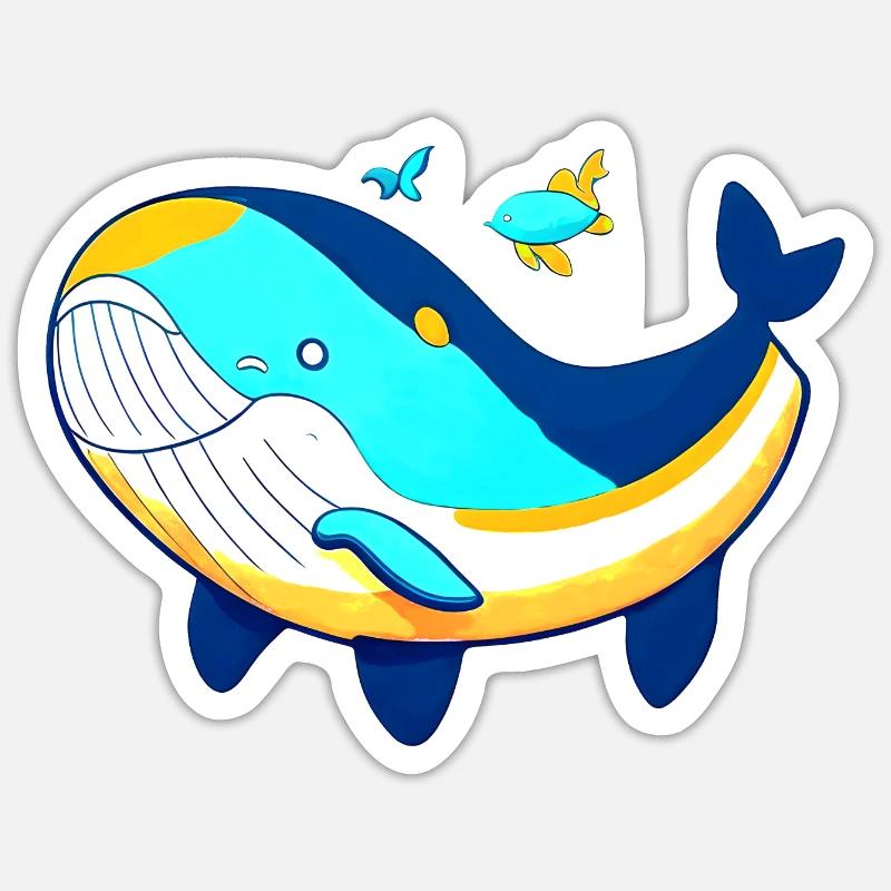 Baleine amicale avec bébé baleine Sticker taille S (10 x 10 cm)