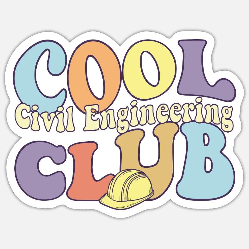 Cool Civil Engineering Club Engineer Builder - Sticker taille S (10 x 10 cm) - blanc mat