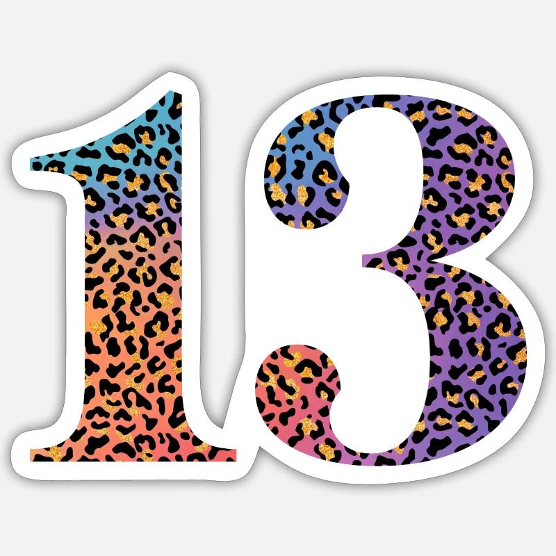 13e anniversaire léopard - Sticker taille S (10 x 10 cm) - blanc mat