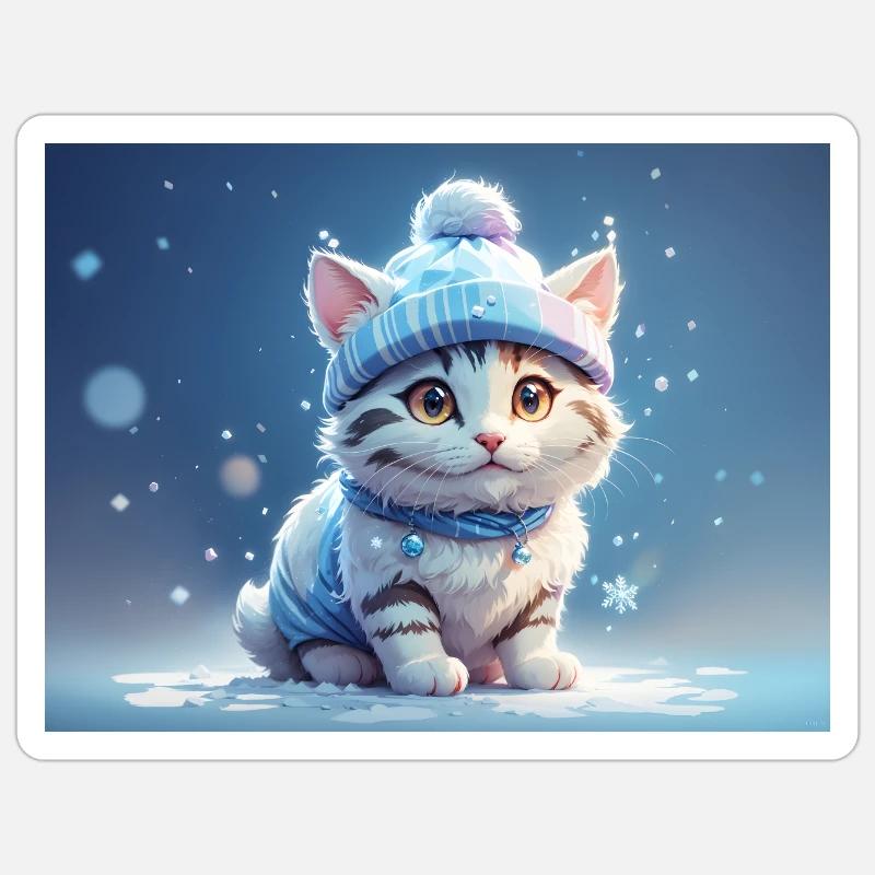 Chat avec chapeau - Sticker taille S (10 x 10 cm) - blanc mat