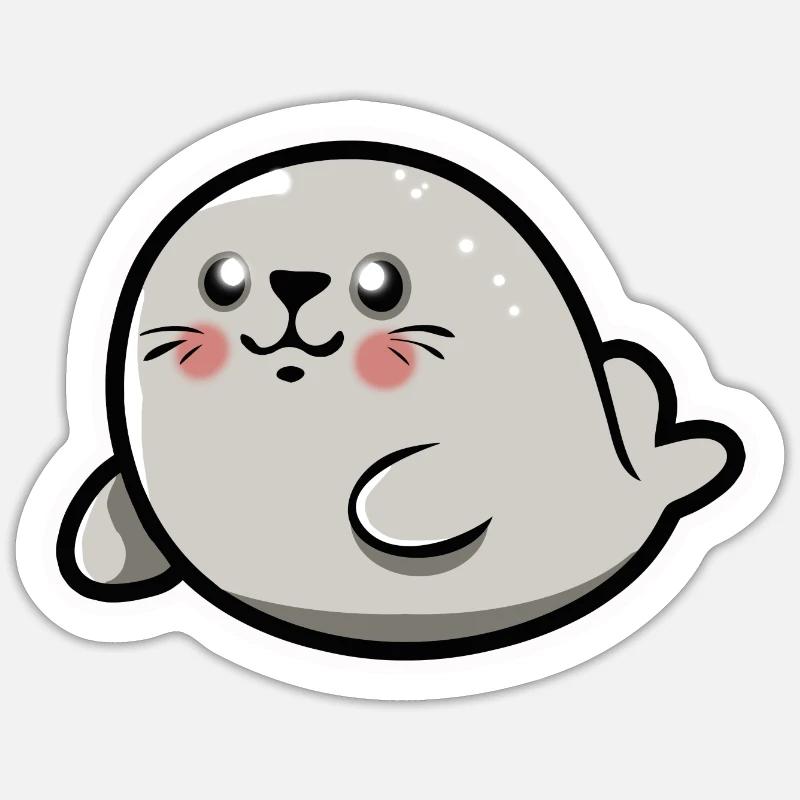 Bébé phoque chibi kawaii - Sticker taille S (10 x 10 cm) - blanc mat