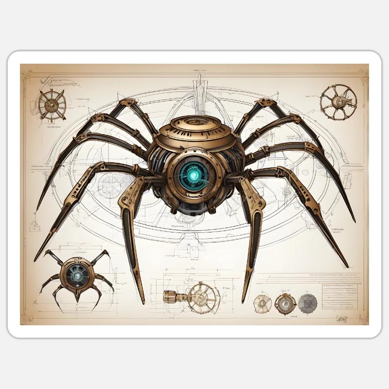 Mechanischer Spider 2 FINAL - Sticker Größe S (10 x 10 cm) - Mattweiß