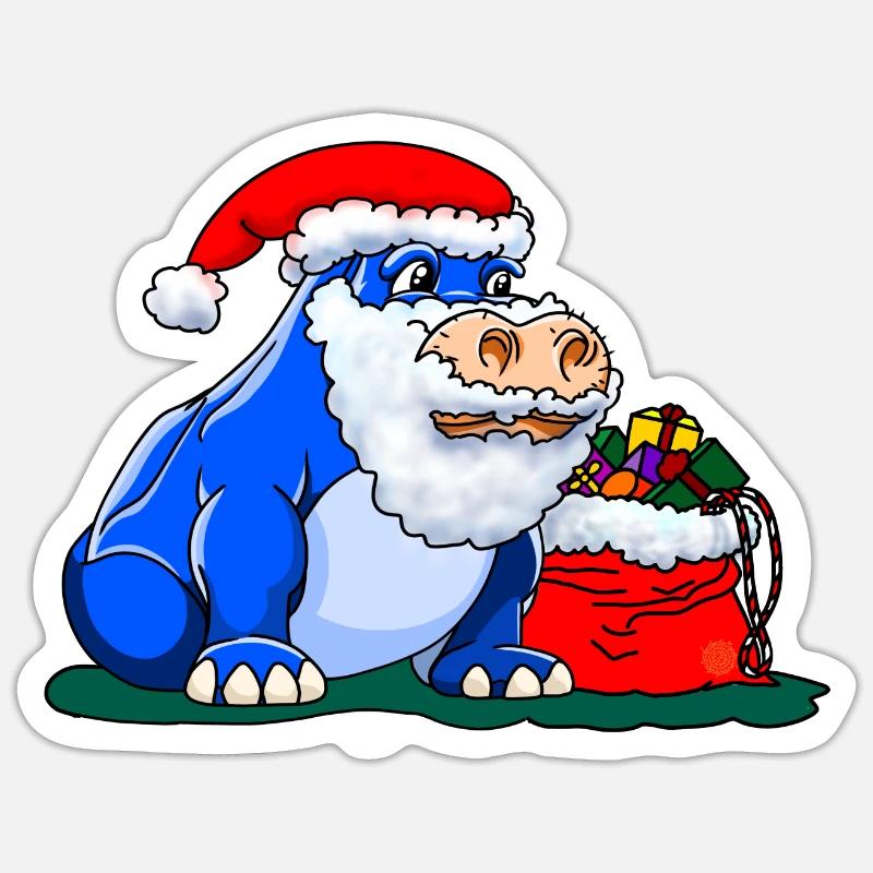 Weihnachtsmann Nilpferd Sticker Größe S (10 x 10 cm)