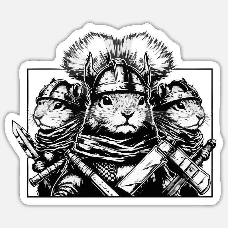Trio d’écureuils vikings - Sticker taille S (10 x 10 cm) - blanc mat