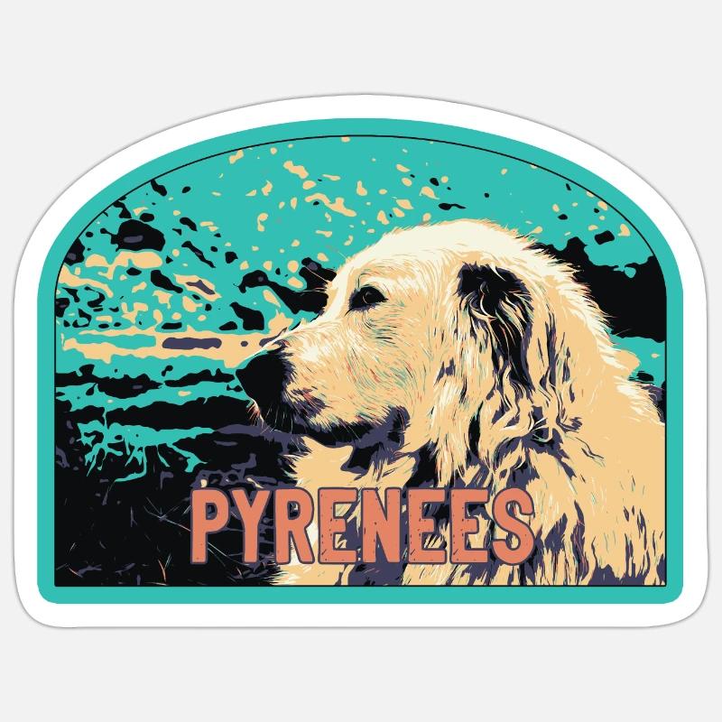 Écusson Chien Berger Pyrénées : Compagnon Montagne - Sticker taille S (10 x 10 cm) - blanc mat
