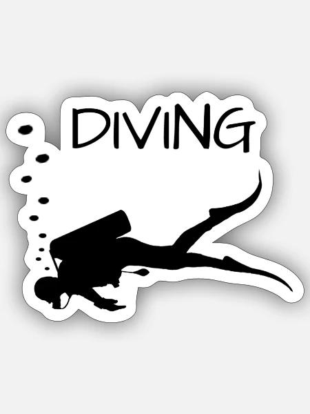 Diving Taucher mit Luftblasen - Sticker Größe S (10 x 10 cm) - Mattweiß