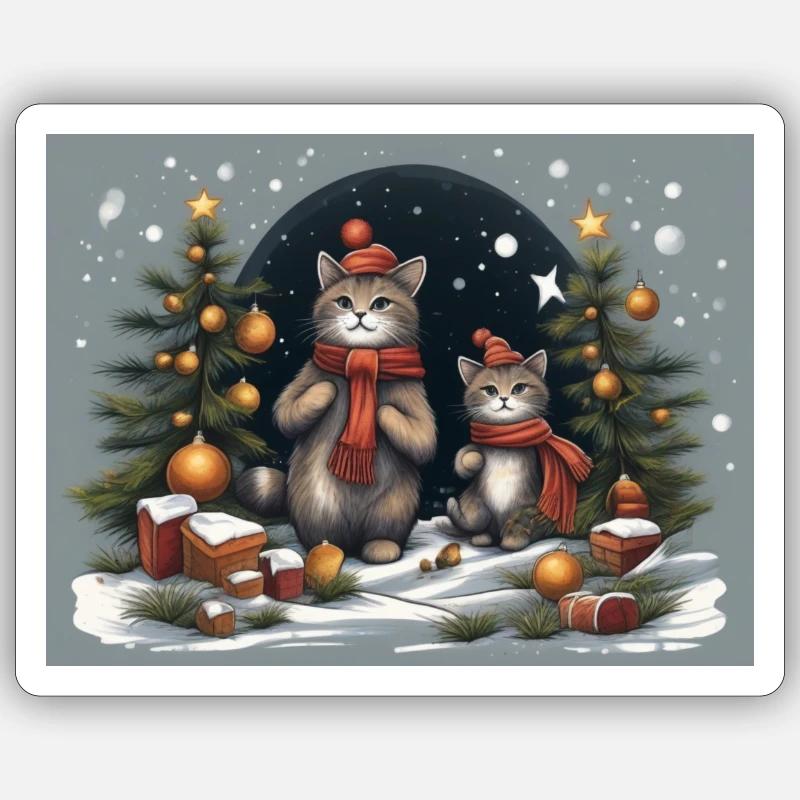 Chatons de Noël - Sticker taille S (10 x 10 cm) - blanc mat