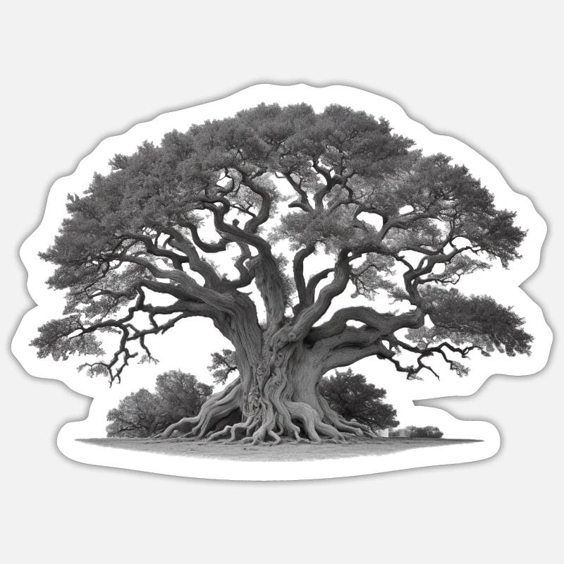 Old tree oak with roots and many branches - Sticker size S (10 x 10 cm) - white matte