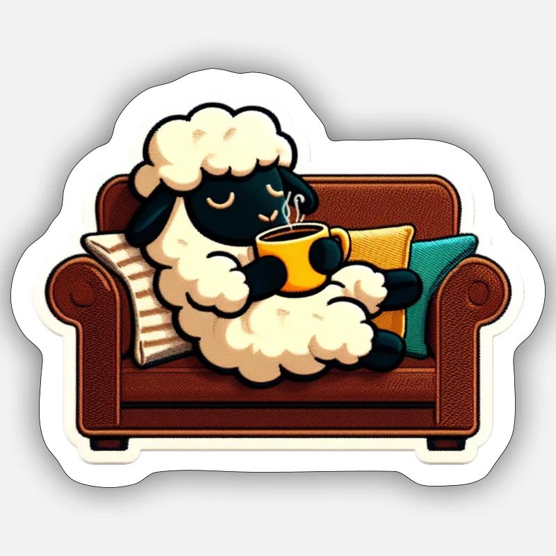 Sheep drinking coffee Sticker Größe S (10 x 10 cm)