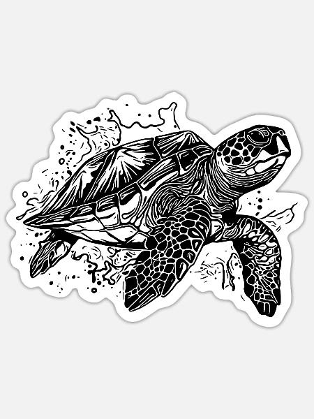 Schwimmende Schildkröten Splash für Taucher - Sticker Größe S (10 x 10 cm) - Mattweiß