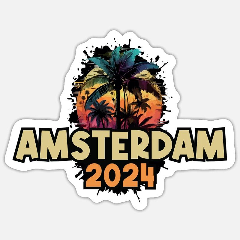 Amsterdam 2024 Dicton de vacances - Sticker taille S (10 x 10 cm) - blanc mat