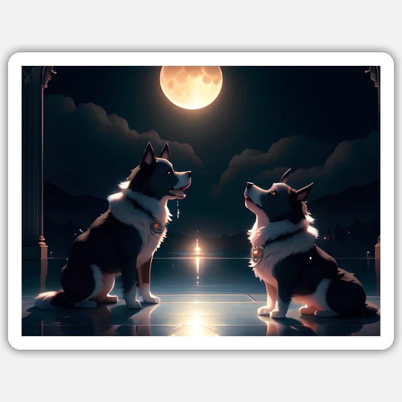 Moonlit Canine Duet - Sticker size S (10 x 10 cm) - white matte