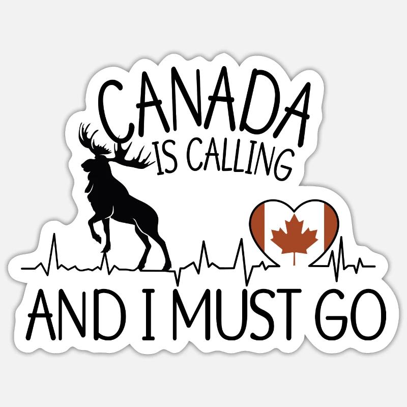 Drapeau du Canada - CANADA appelle - Sticker taille S (10 x 10 cm) - blanc mat