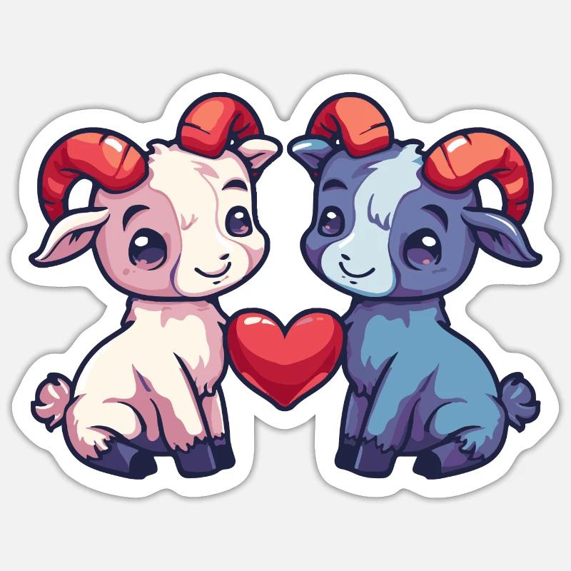 Bergziege Comic Paar Liebe - Sticker Größe S (10 x 10 cm) - Mattweiß