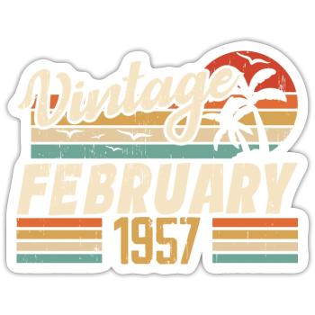 Vintage Geboren im Februar 1957, 67. Geburtstagsgeschenk - Sticker Größe S (10 x 10 cm) - Mattweiß - Vorne