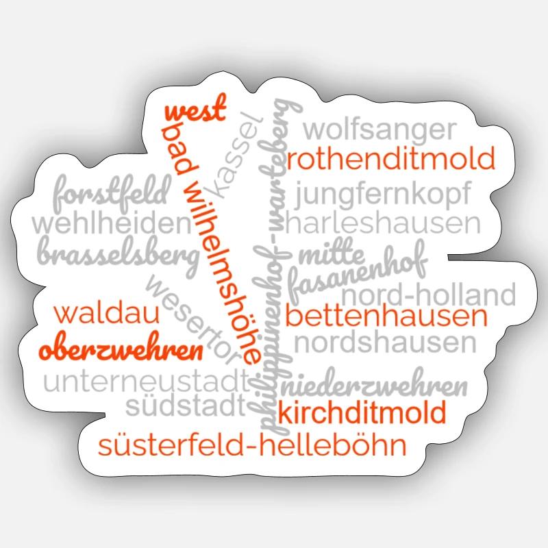 Wordcloud Kassel mit Stadtteilen - Sticker Größe S (10 x 10 cm) - Mattweiß
