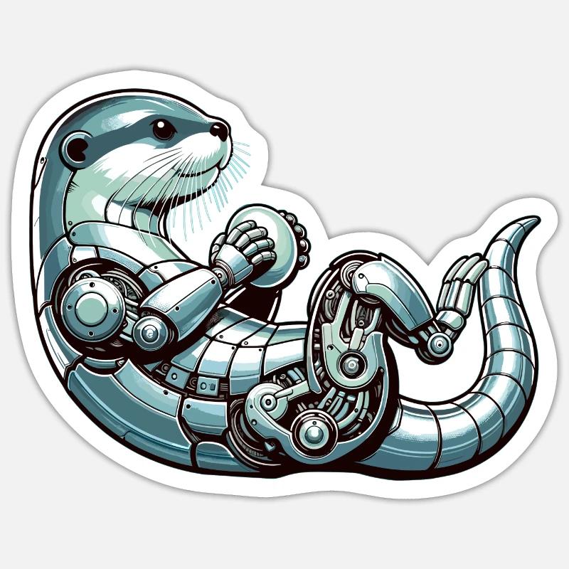Otter Roboter, Robootter, Roboter-Otter - Sticker Größe S (10 x 10 cm) - Mattweiß