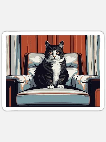 Katze auf Sessel - Sticker Größe S (10 x 10 cm) - Mattweiß