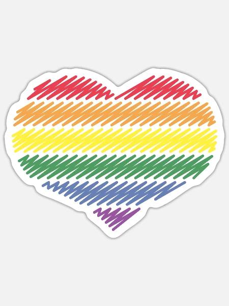 Regenbogen Herz (Liebe / Skizze / 6er / PNG) - Sticker Größe S (10 x 10 cm) - Mattweiß