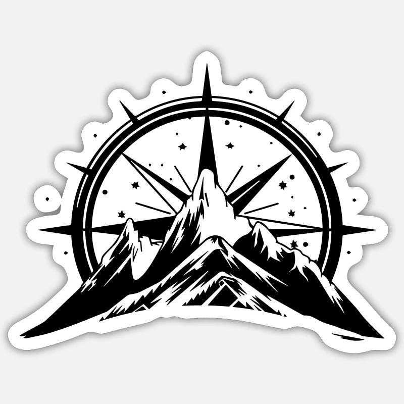 Compass With Mountain Silhouette - Sticker Größe S (10 x 10 cm) - Mattweiß