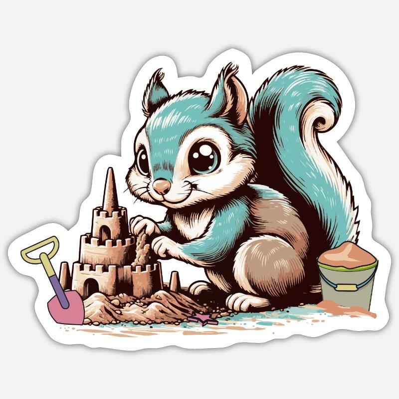 Écureuil de dessin animé mignon dans le bac à sable Sticker taille S (10 x 10 cm)