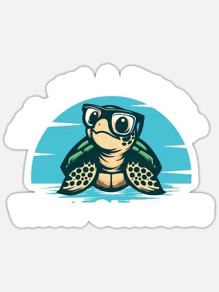 Oui, je suis une tortue avec des lunettes - Amoureux des tortues de mer - Sticker taille S (10 x 10 cm) - blanc mat