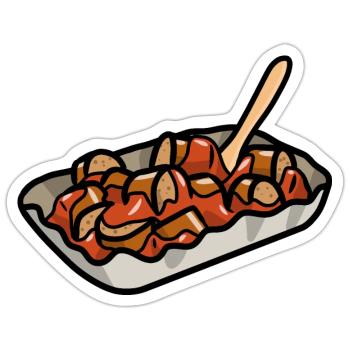 Currywurst Bratwurst Sauce au curry et au ketchup comique - Sticker taille S (10 x 10 cm) - blanc mat - Devant