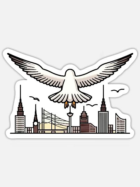 Nordsee Moin Möwe Hamburg Skyline Hansestadt Kiez - Sticker Größe S (10 x 10 cm) - Mattweiß
