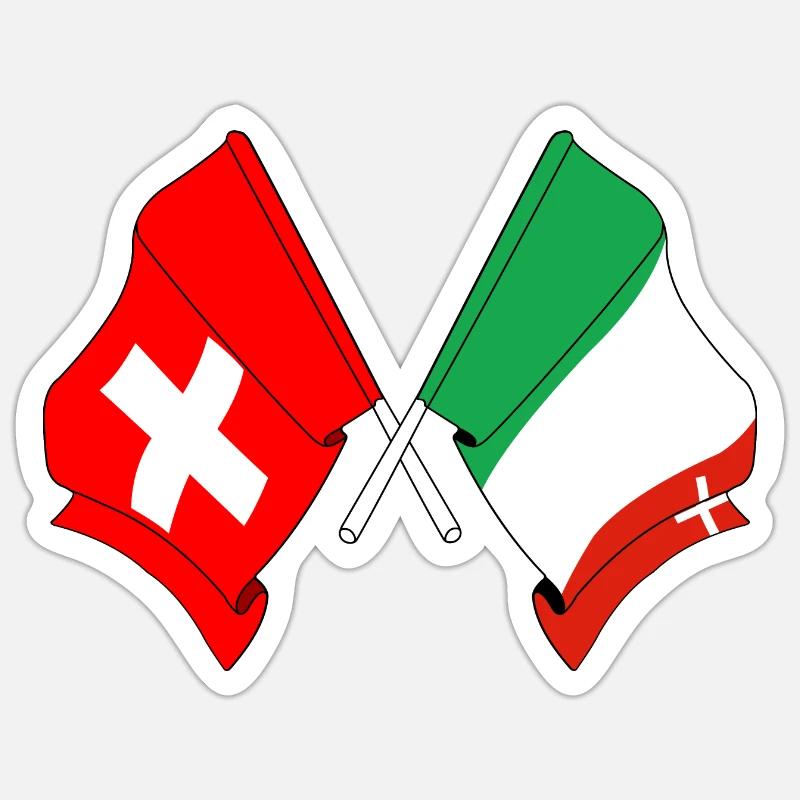 Drapeau de la Suisse et drapeau de Neuchâtel - Sticker taille S (10 x 10 cm) - blanc mat