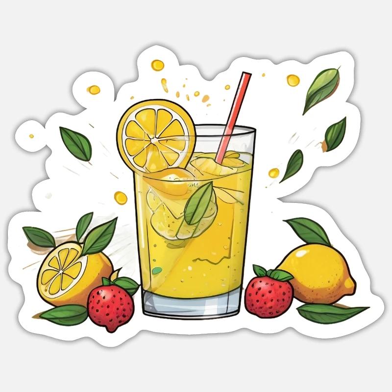 Glas Limonade mit Minze - Sticker Größe S (10 x 10 cm) - Mattweiß