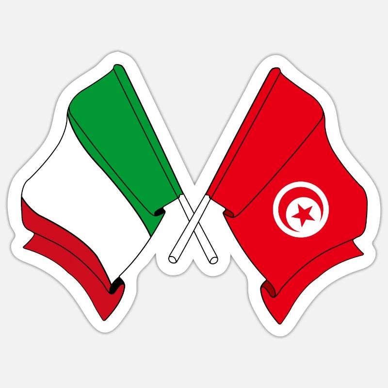 Drapeau de l’Italie, Tunisie - Sticker taille S (10 x 10 cm) - blanc mat