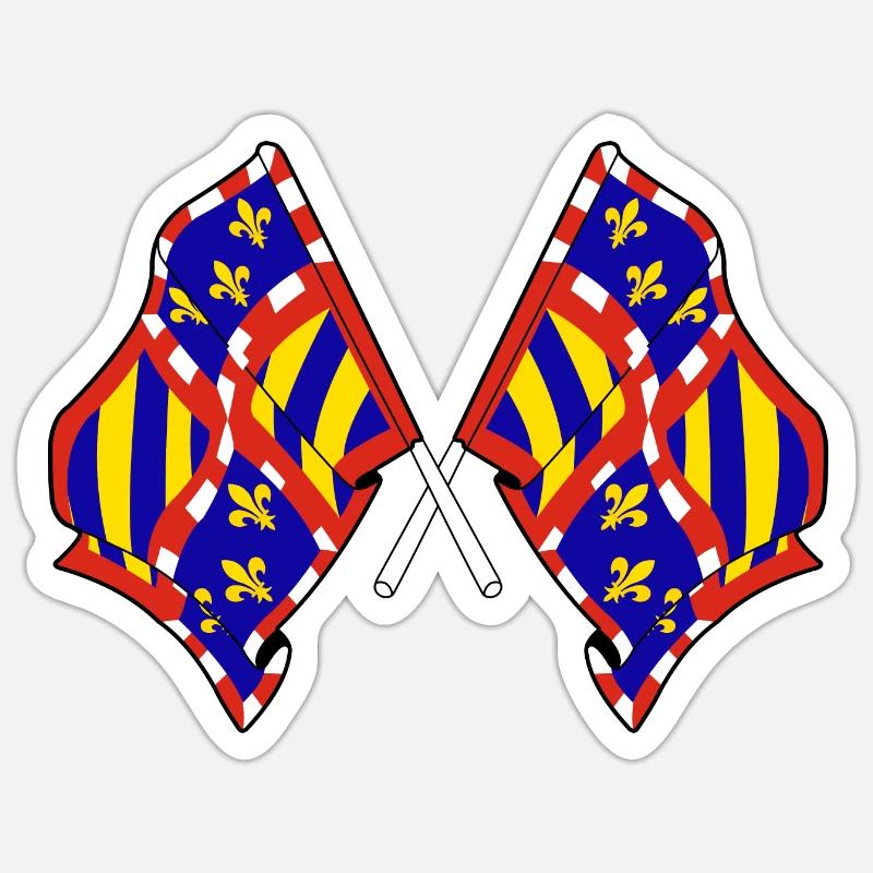 Deux drapeaux de la Bourgogne - Sticker taille S (10 x 10 cm) - blanc mat