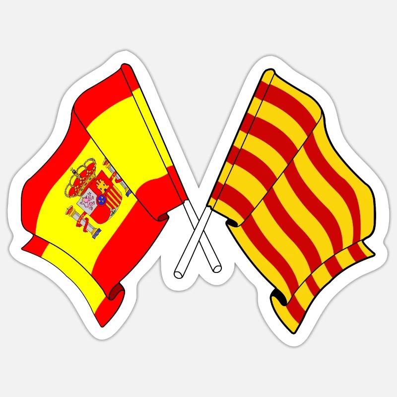 Drapeau de l’Espagne, Catalogne - Sticker taille S (10 x 10 cm) - blanc mat