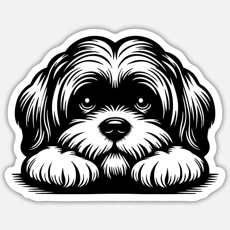 Lhasa Apso Kopf mit Pfoten - Sticker Größe S (10 x 10 cm) - Mattweiß