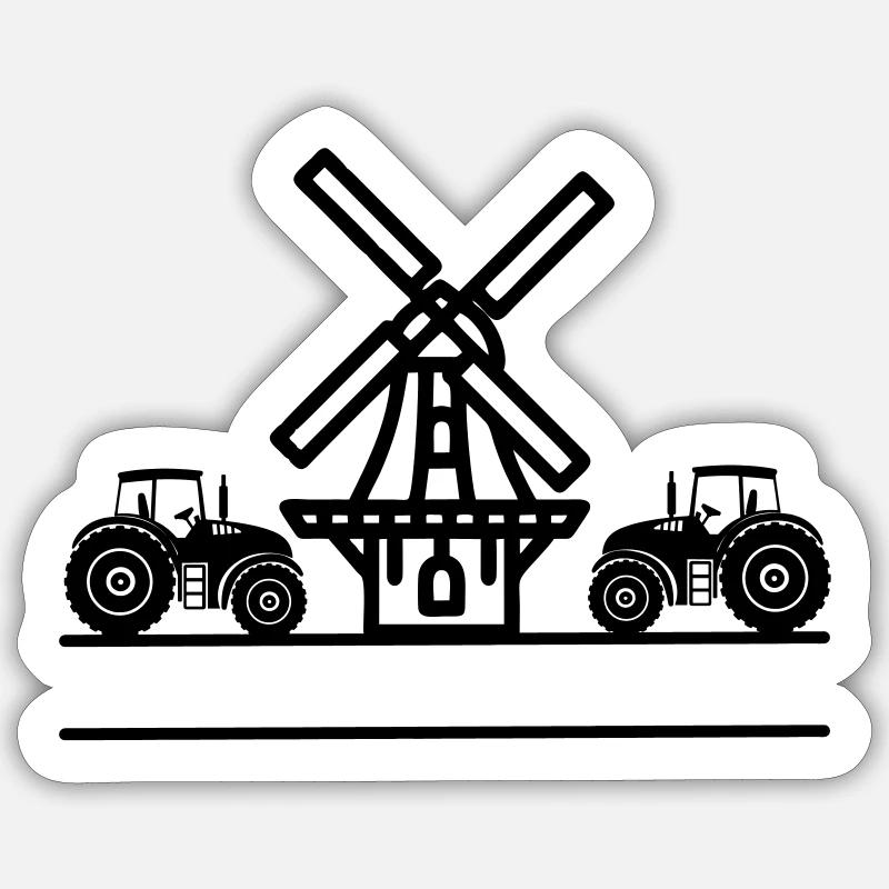 Mill and tractors Sticker size S (10 x 10 cm)