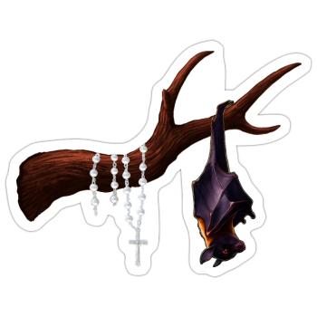 Flughund mit Ast, Rosenkränze, verschenken - Sticker Größe S (10 x 10 cm) - Mattweiß - Vorne