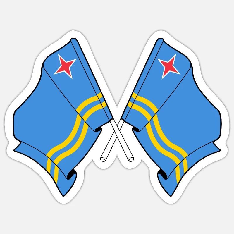 Two flags Aruba Sticker size S (10 x 10 cm)