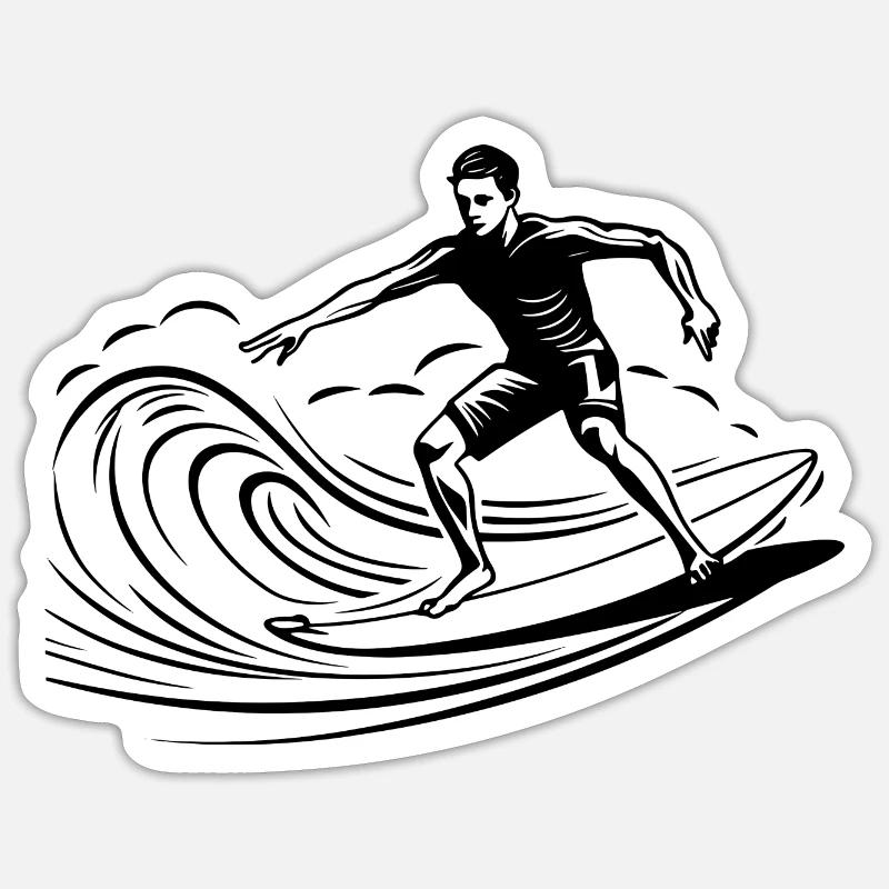 Surfeur Garçon - Sticker taille S (10 x 10 cm) - blanc mat