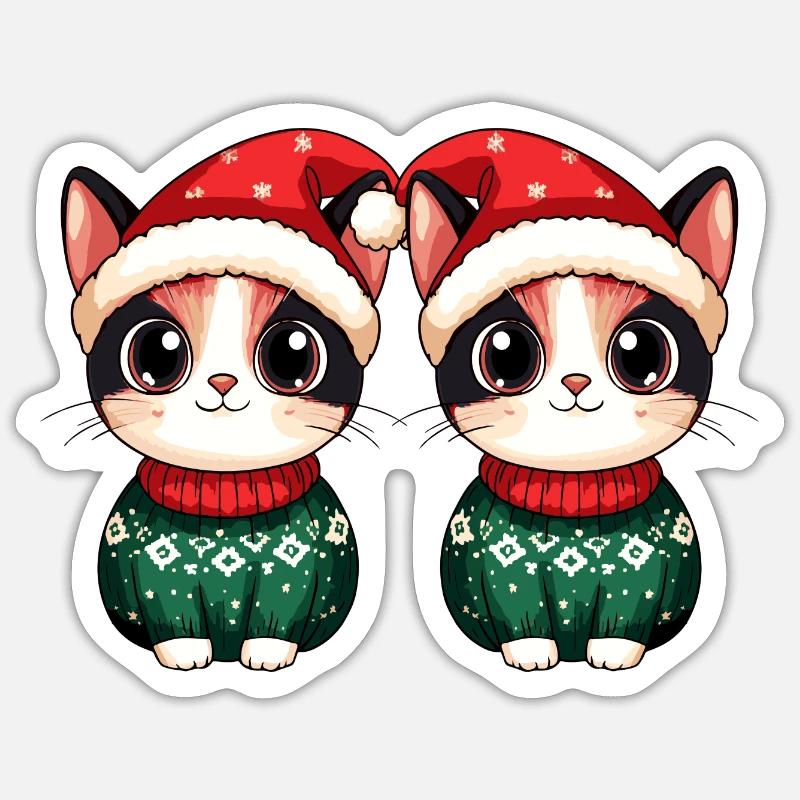 Équipe de Noël des chats - Sticker taille S (10 x 10 cm) - blanc mat