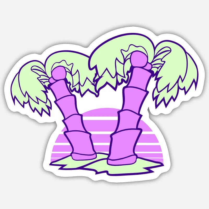 2 Palm Trees Island Tree Stripes Sun Sunset Sticker size S (10 x 10 cm)