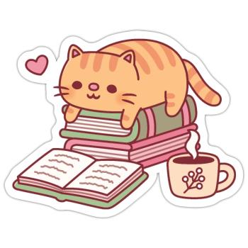 Cute Ginger Cat Reading A Book - Sticker size S (10 x 10 cm) - white matte - Front