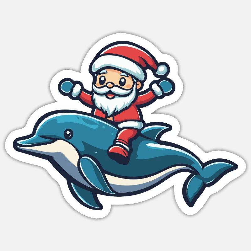 Dauphin Père Noël - Sticker taille S (10 x 10 cm) - blanc mat