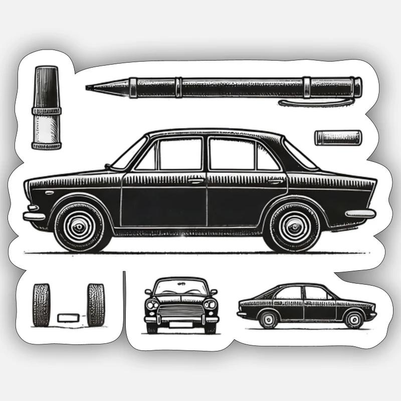 Schwarzer Oldtimer - Sticker Größe S (10 x 10 cm) - Mattweiß