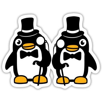 2 Pinguin Gentlemen Sir Herr Zylinder Hut Monokel - Sticker Größe S (10 x 10 cm) - Mattweiß - Vorne