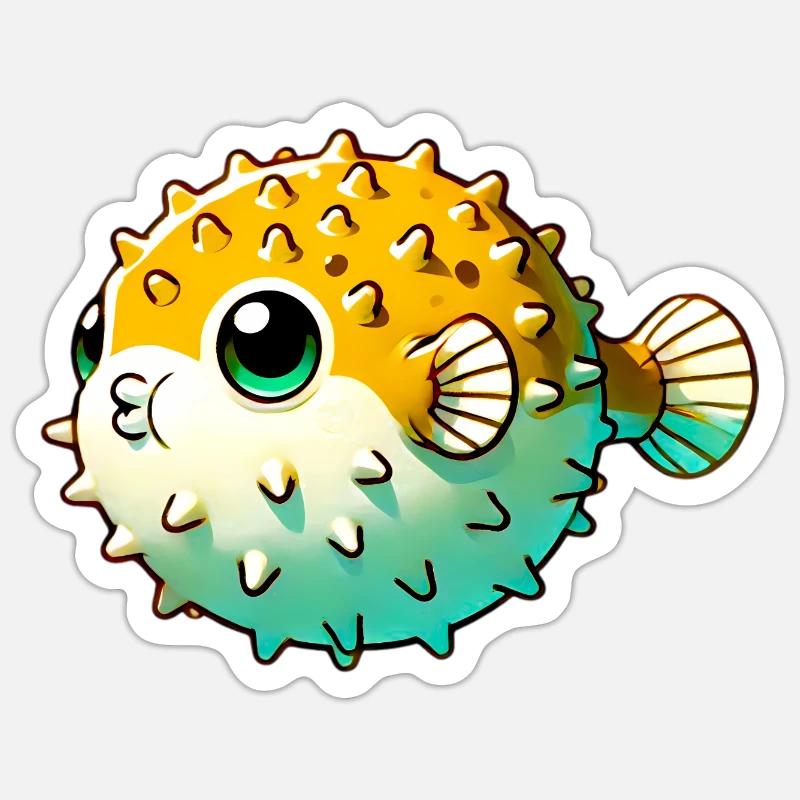 Kugelfisch - Sticker Größe S (10 x 10 cm) - Mattweiß