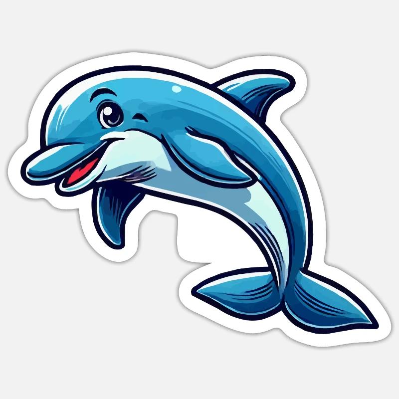 Delfin Delphin Comic - Sticker Größe S (10 x 10 cm) - Mattweiß